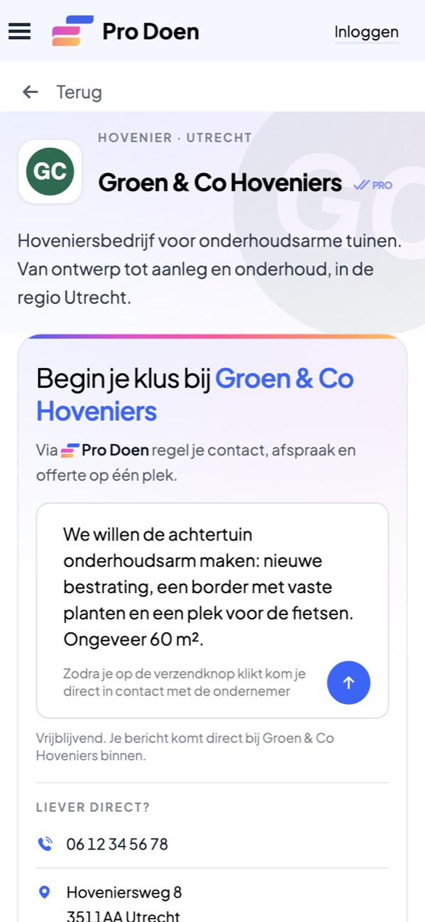 De aanvraag op je bedrijfspagina