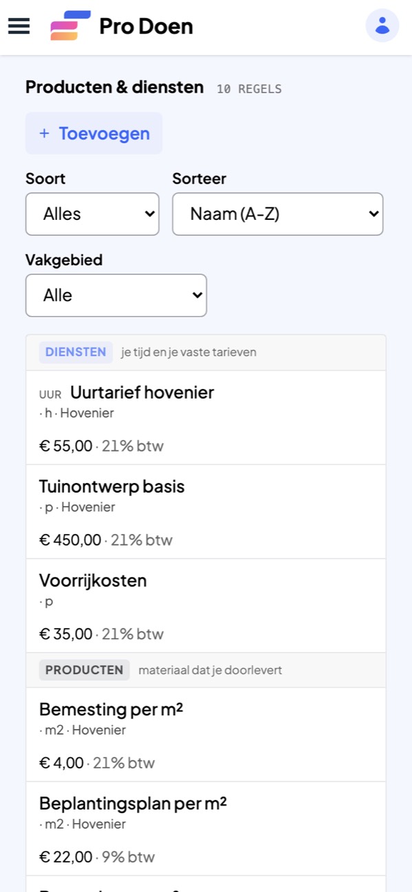 Je prijslijst. Eén keer goed, daarna altijd raak