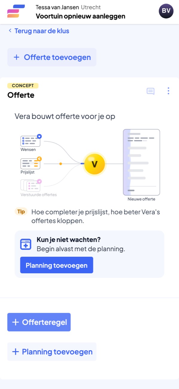 Vera zet je offerte klaar